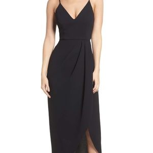 Xscape Black Tulip-Hem Crepe Midi / High Low Dress